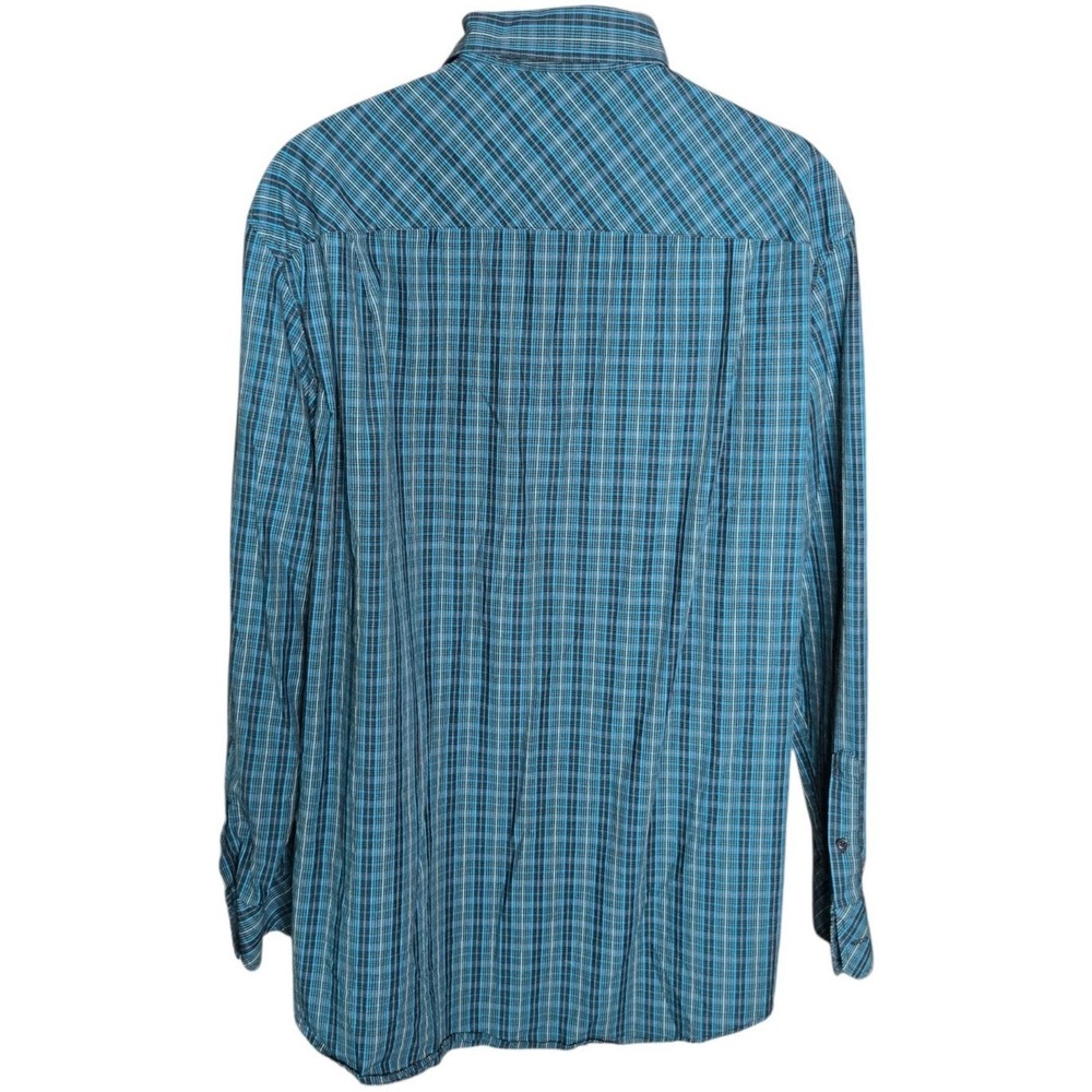 Alfani Mens Utility Plaid Shirt Size XL Workwear Teal Blue Epaulet Dual Pocket - Picture 6 of 8